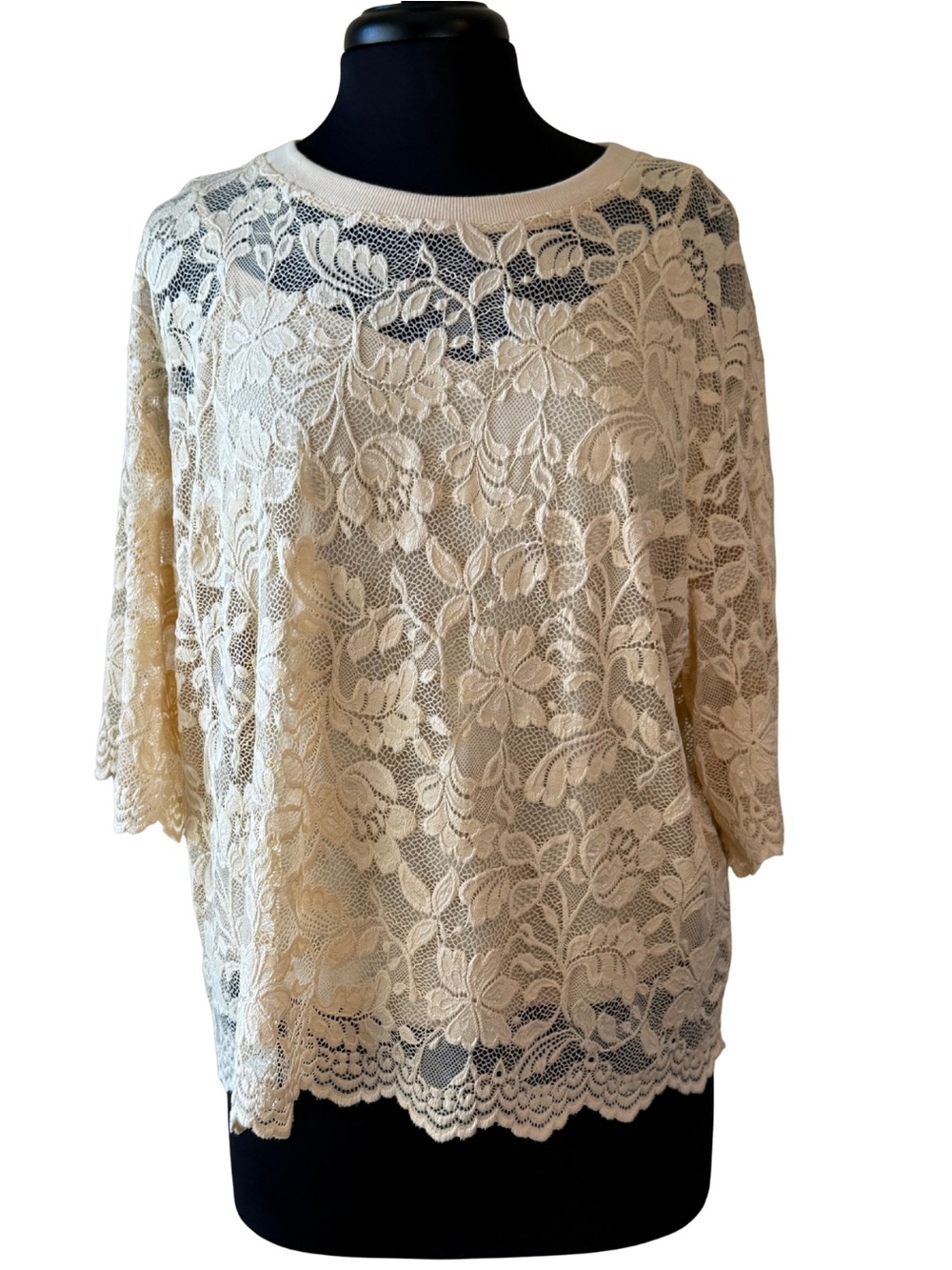 DOLAN Lace Floral Top Size XL Cream Tee ANTHROPOLOGIE
